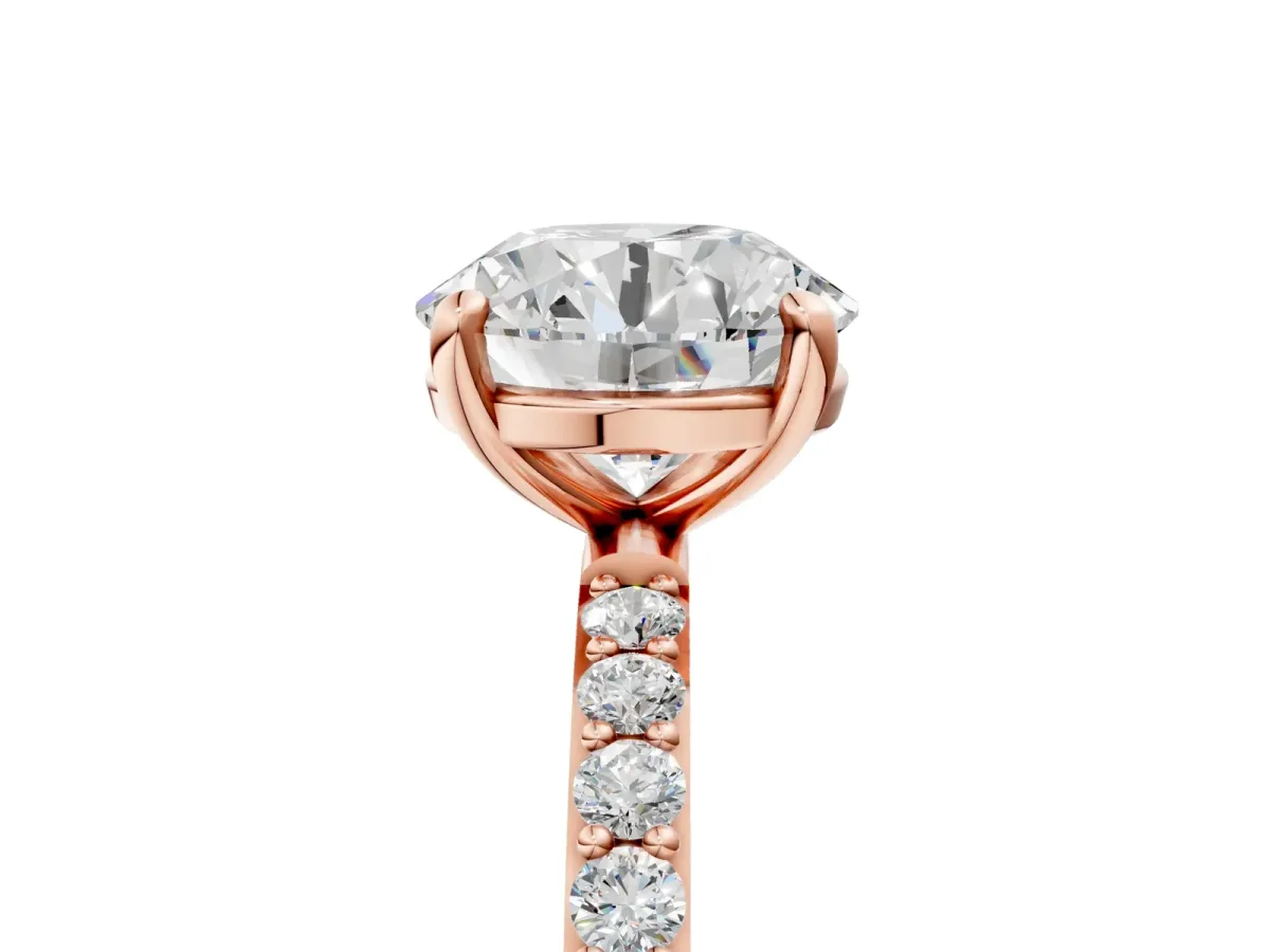 Round Cut Diamond Solitaire Ring with Round Pavé Band and Prong Setting Rose gold