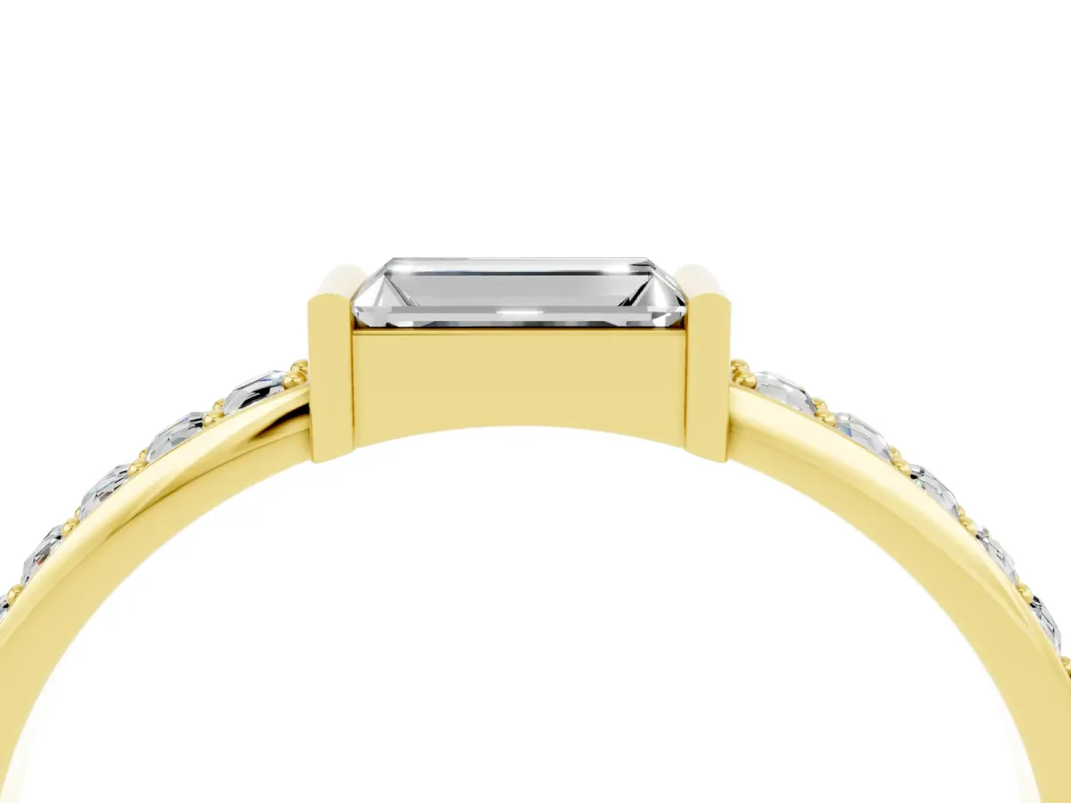 Baguette Moissanite Pavé Band with Bar Setting Yellow gold
