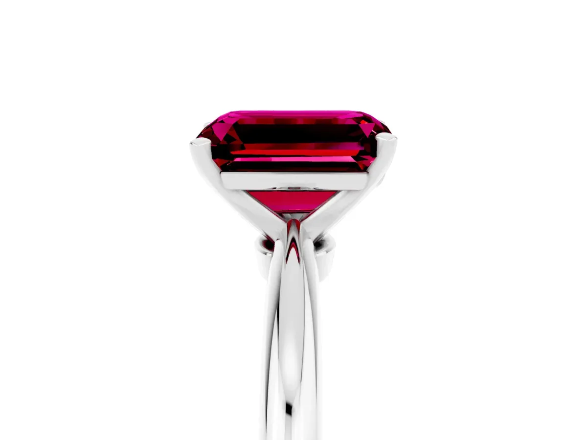 Emerald Cut Garnet Solitaire Ring with Six-Prong Setting and Classic Band White gold