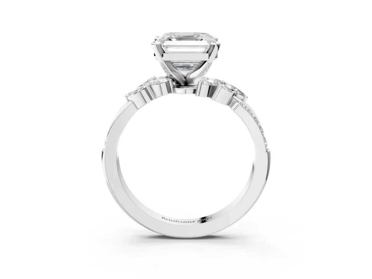 Asscher Cut Solitaire Marquise Twist Band with Six-Prong Setting Platinum