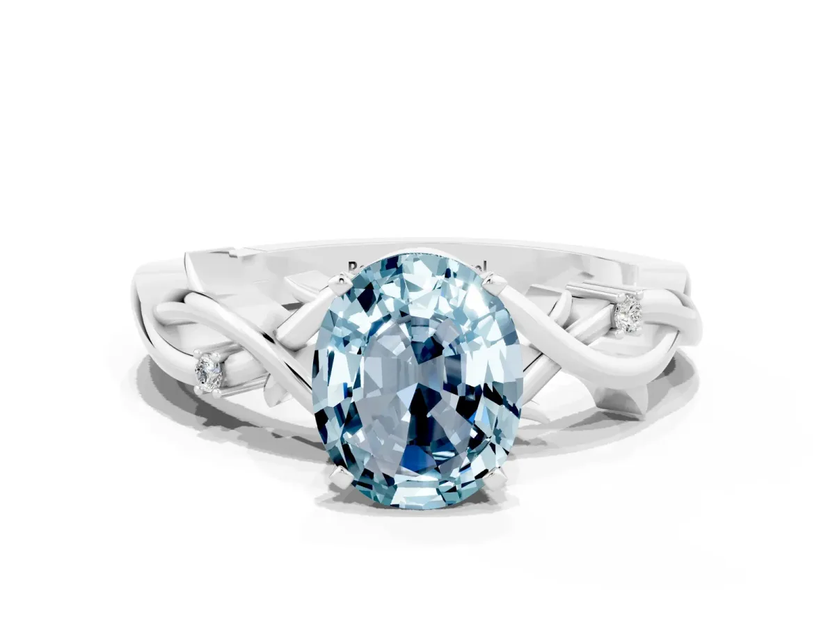 Oval Cut Aquamarine Solitaire Ring with Twisted Band and Prong Setting Silver