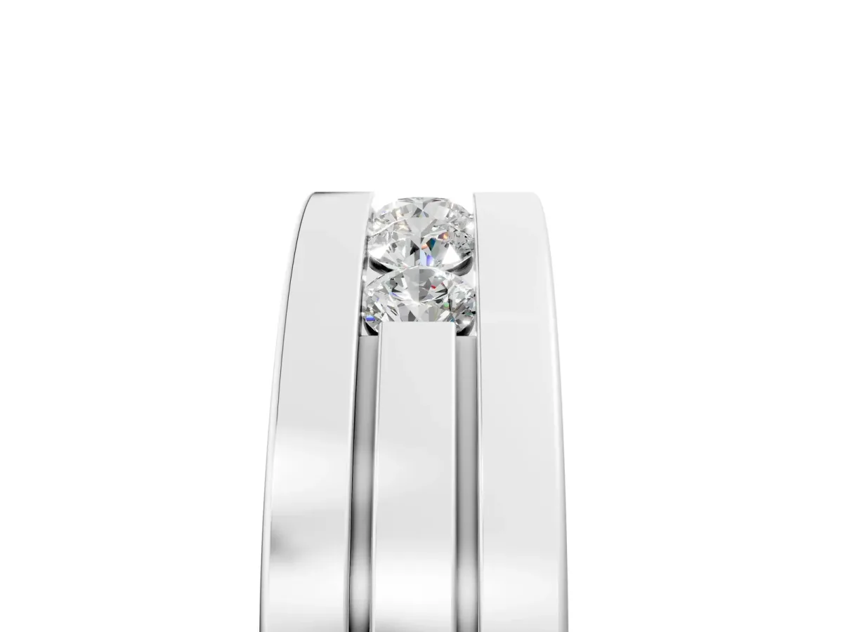 Round Diamond Five-Stone Channel Set Mens Band Silver