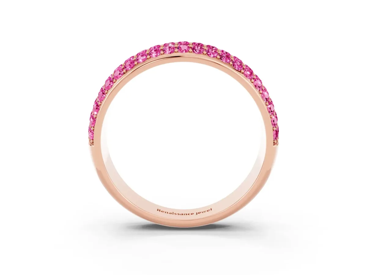 Three-Row Round Pink Sapphire Eternity Band with Shared Prong Setting Rose gold