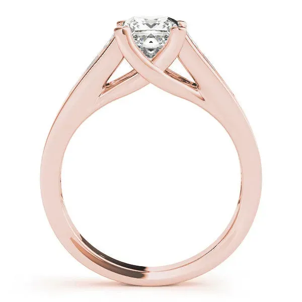 Emerald Cut Cut Channel Set Solitaire Ring with Four-Prong Setting Rose gold