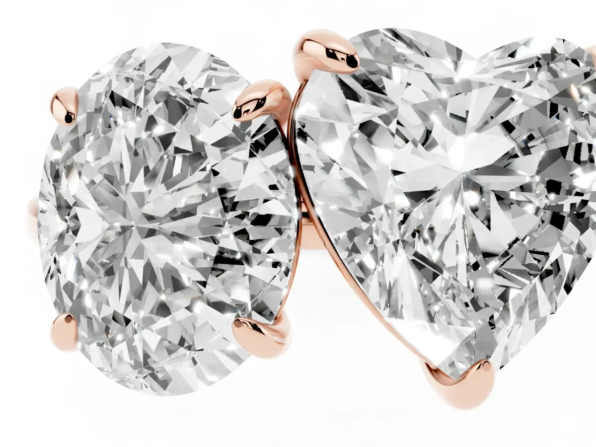 Oval and Heart Toi Moi Ring with Prong Setting and Plain Band Rose gold