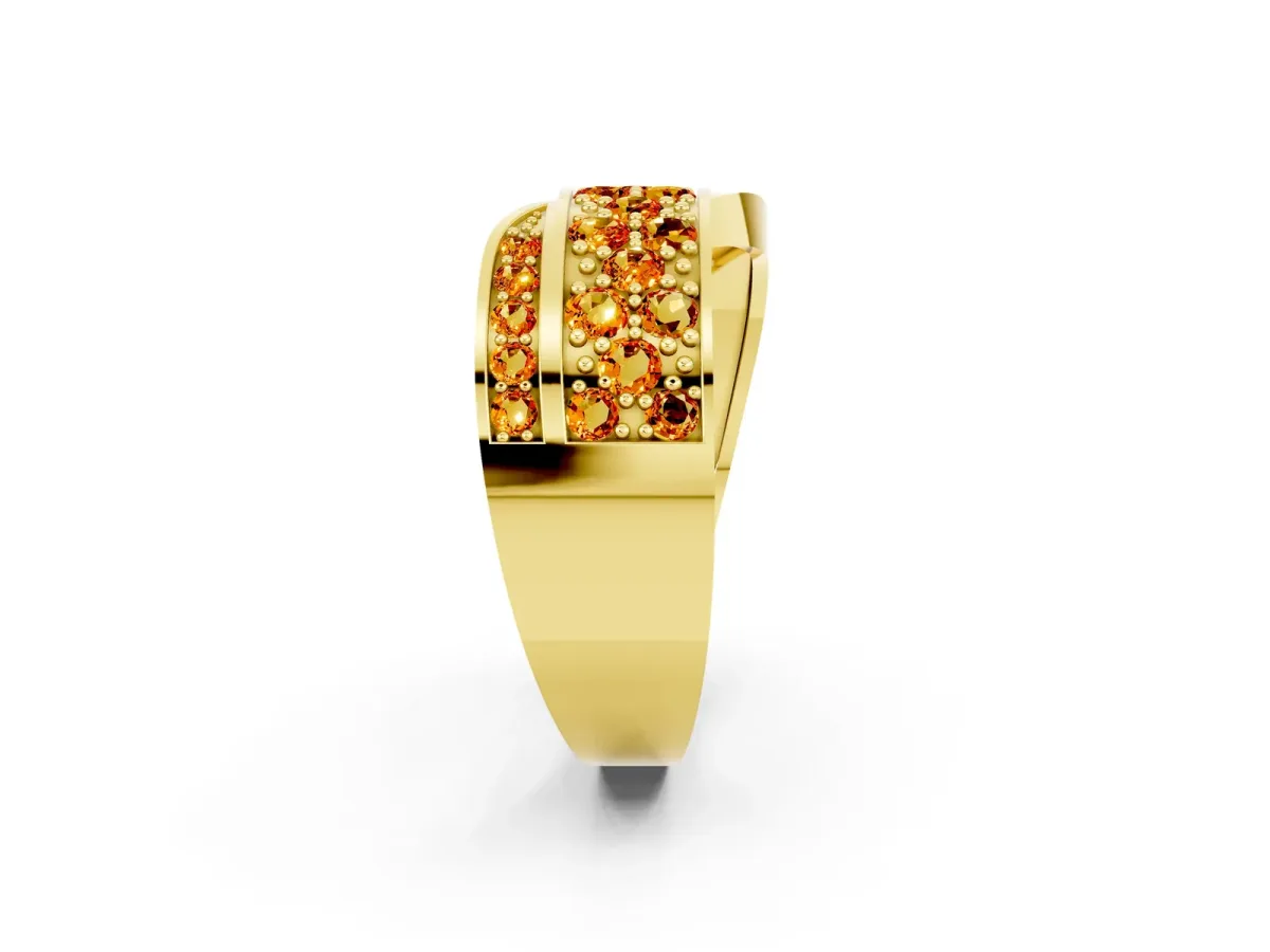 Pavé Round Citrine Crossover Band with Bead Prong Setting Yellow gold