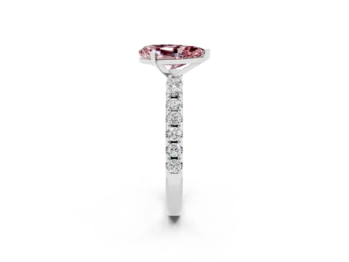 Pear Cut Morganite Solitaire Pavé Band with Four-Prong Setting Silver