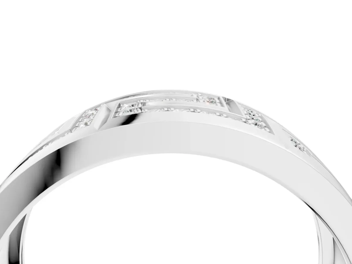 Round Diamond Pavé Greek Key Mens Band Silver