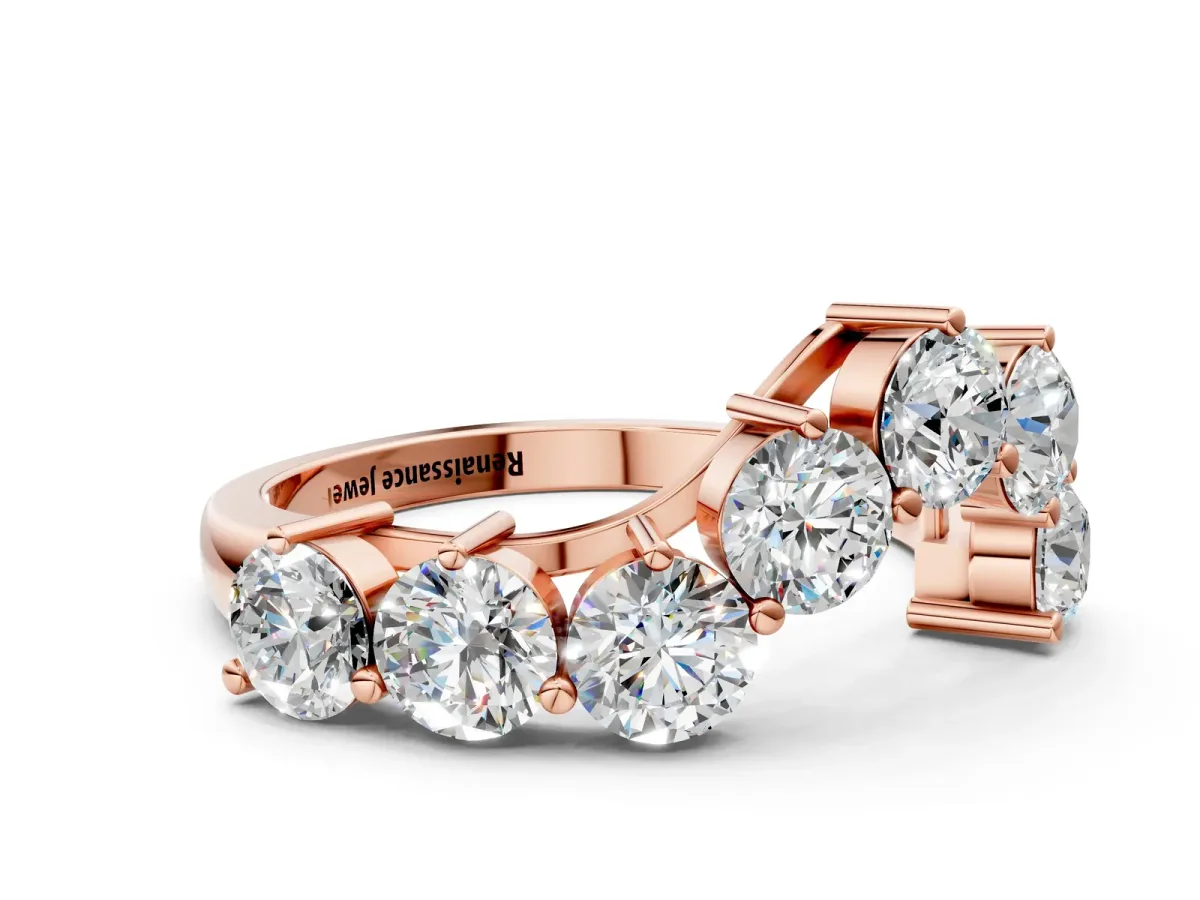 Curved Diamond Cluster Band - Round Stones, Split Shank, Prong Setting Rose gold