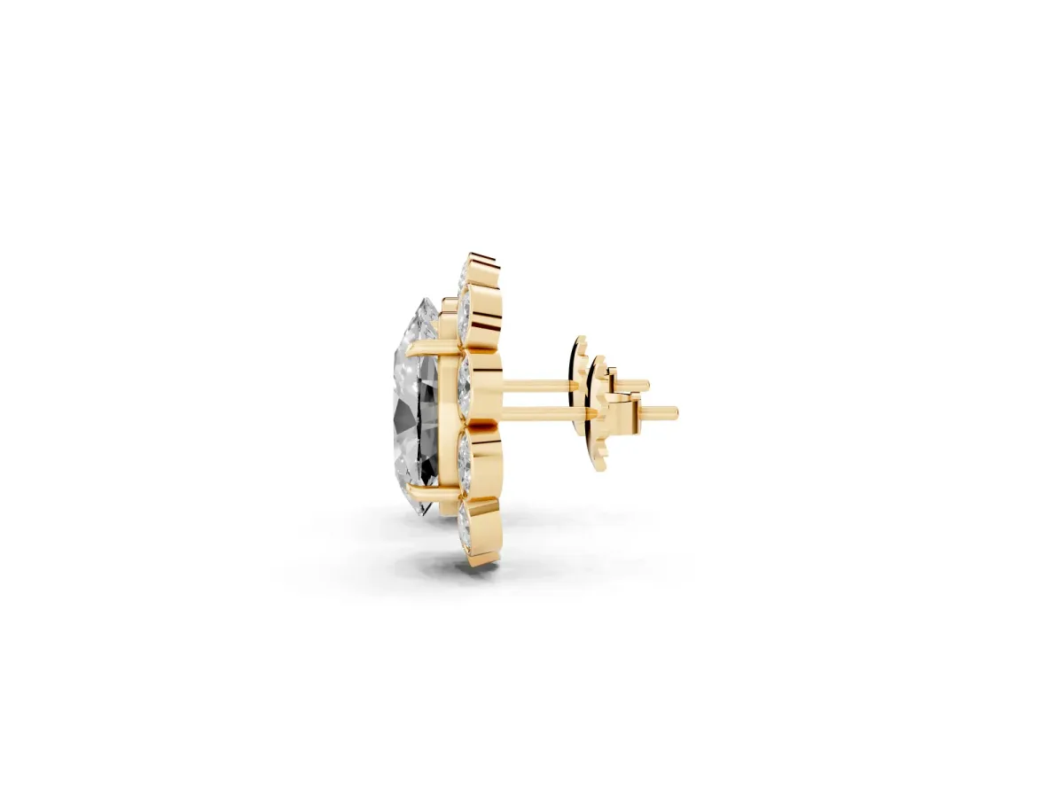 Oval Diamond Halo Stud Earrings with Oval Diamond Accents Yellow gold