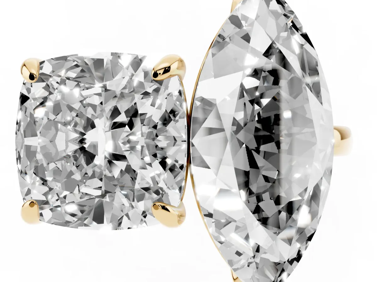 Cushion and Marquise Toi Moi Ring with Prong Setting and Plain Band Yellow gold