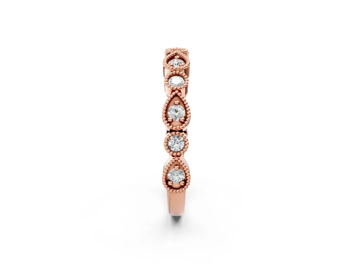 Milgrain Bezel Set Pear and Round Diamond Eternity Band Rose gold