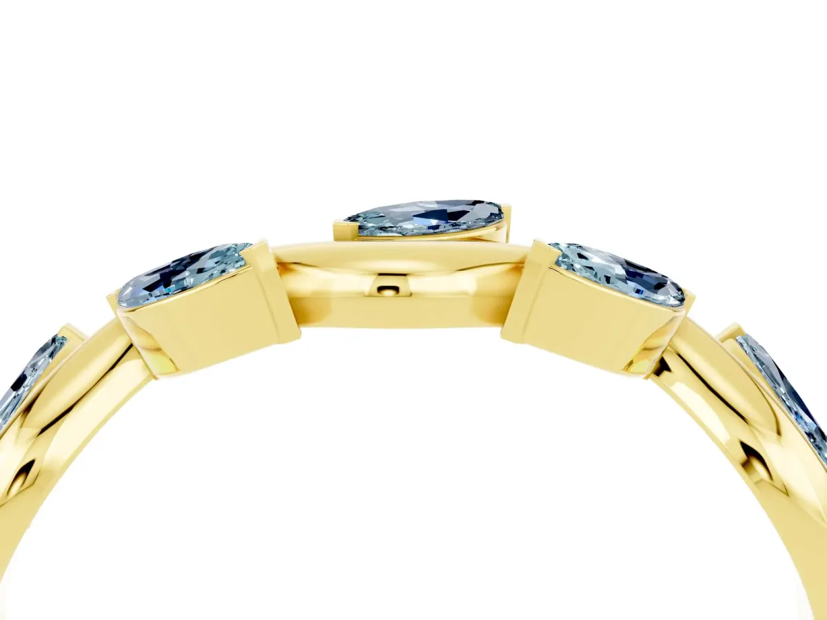 Marquise Aquamarine Twisted Band with Prong Setting Yellow gold