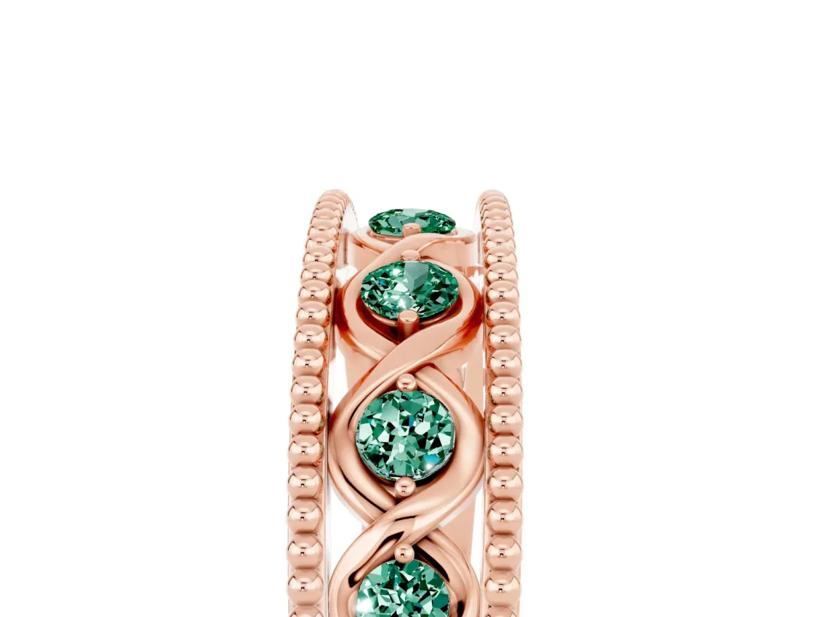Round Green Sapphire Twist Milgrain Band with Bezel Setting Rose gold