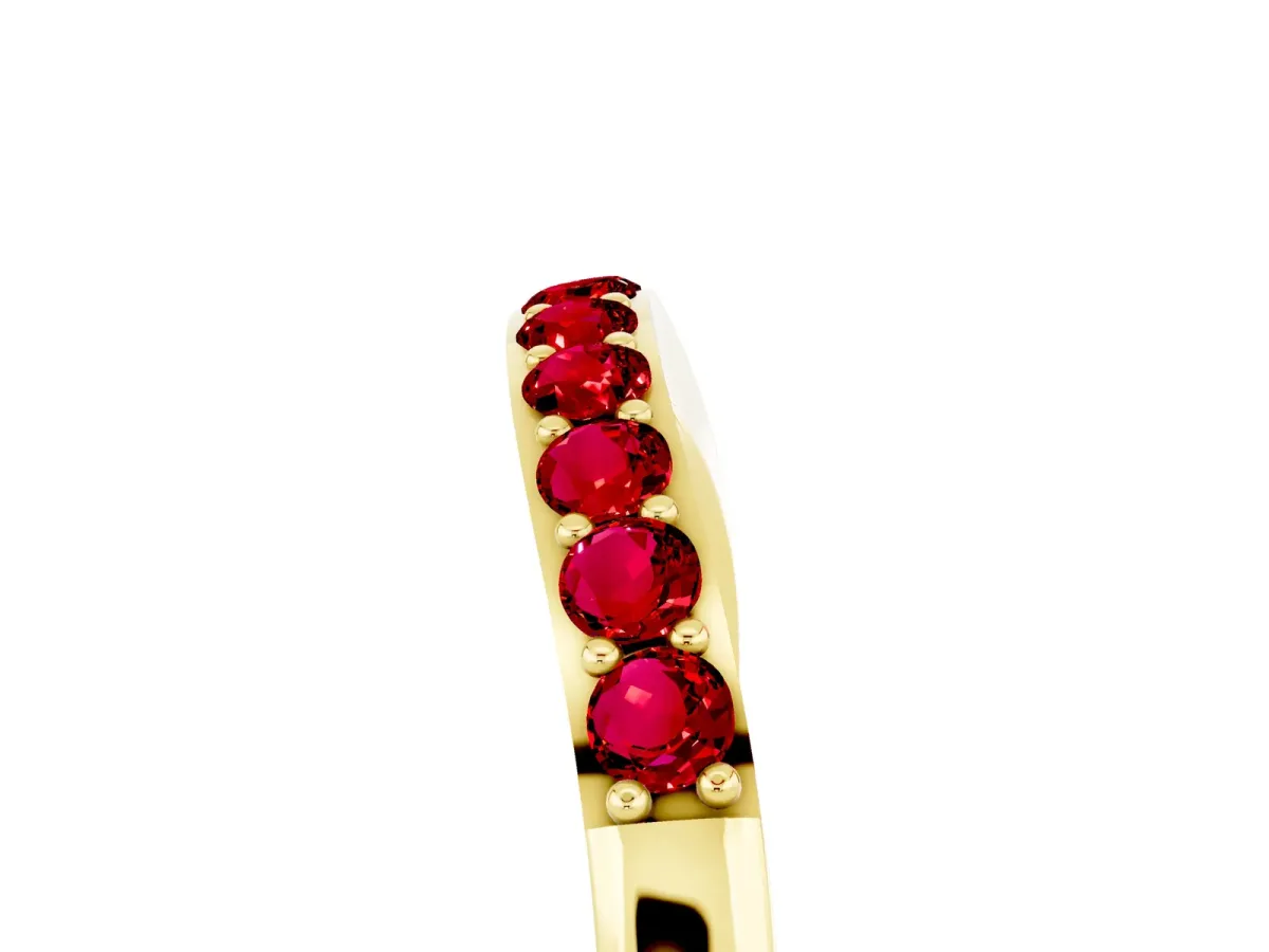 Round Ruby Curved Wedding Band with Channel Setting Yellow gold