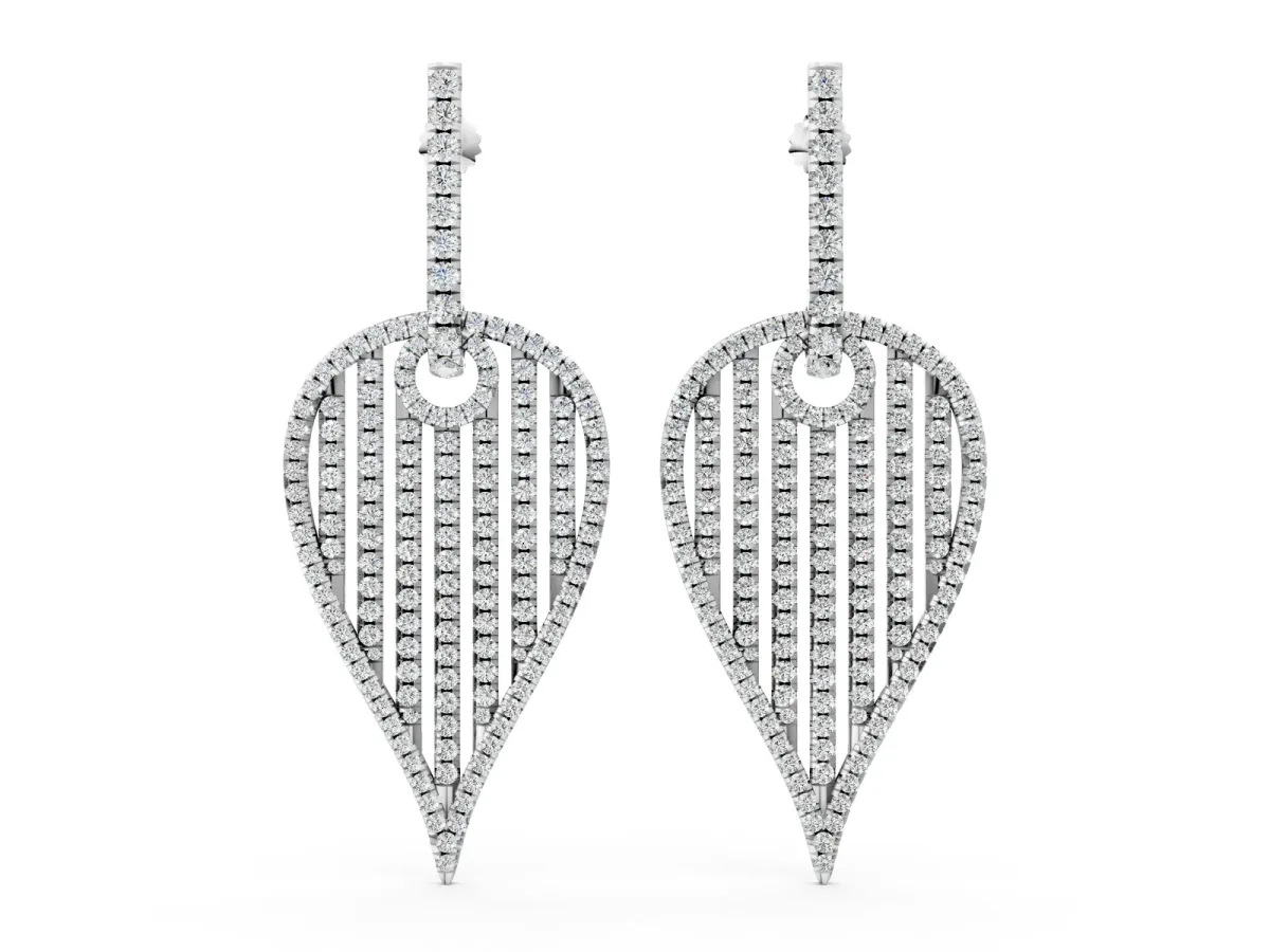 Round Diamond Striped Teardrop Statement Drop Earrings Silver