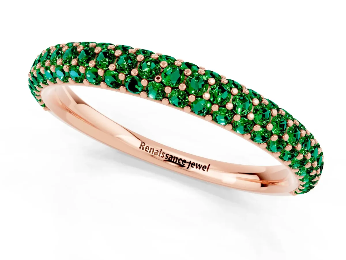 Round Emerald Pavé Eternity Band with Shared Prong Setting Rose gold
