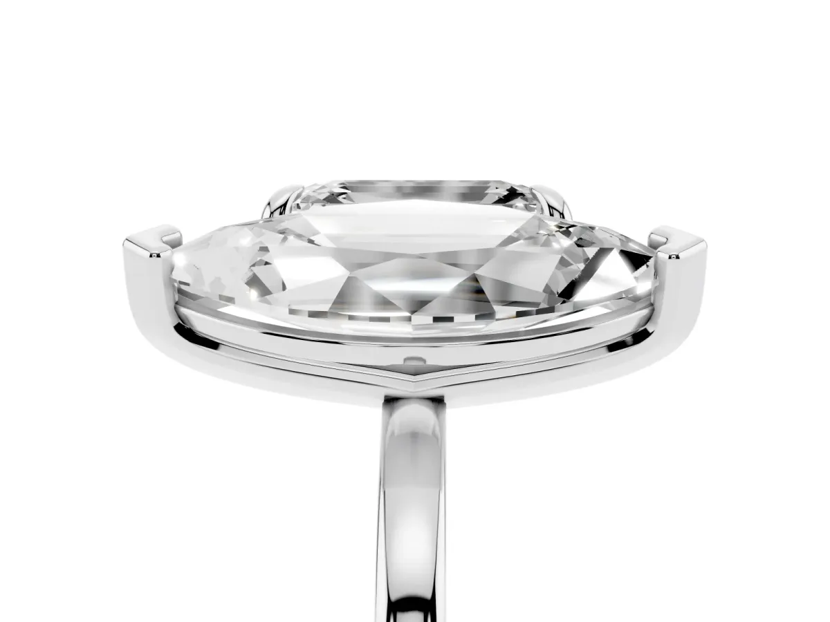 Emerald and Marquise Toi Moi Ring with Prong Setting and Plain Band Silver