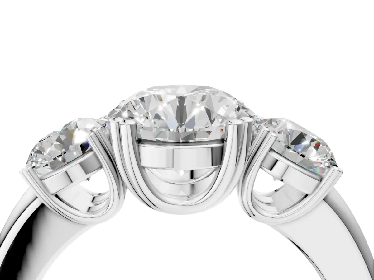 Three-Stone Round Cut Cut Diamond Ring with Channel Set Band and Four-Prong Setting White gold