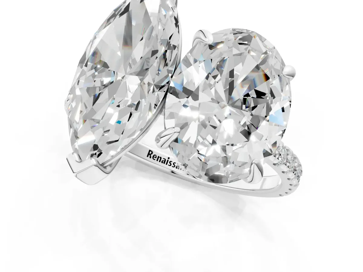 Oval and Marquise Toi Moi Ring with Prong Setting and Pave Band Silver