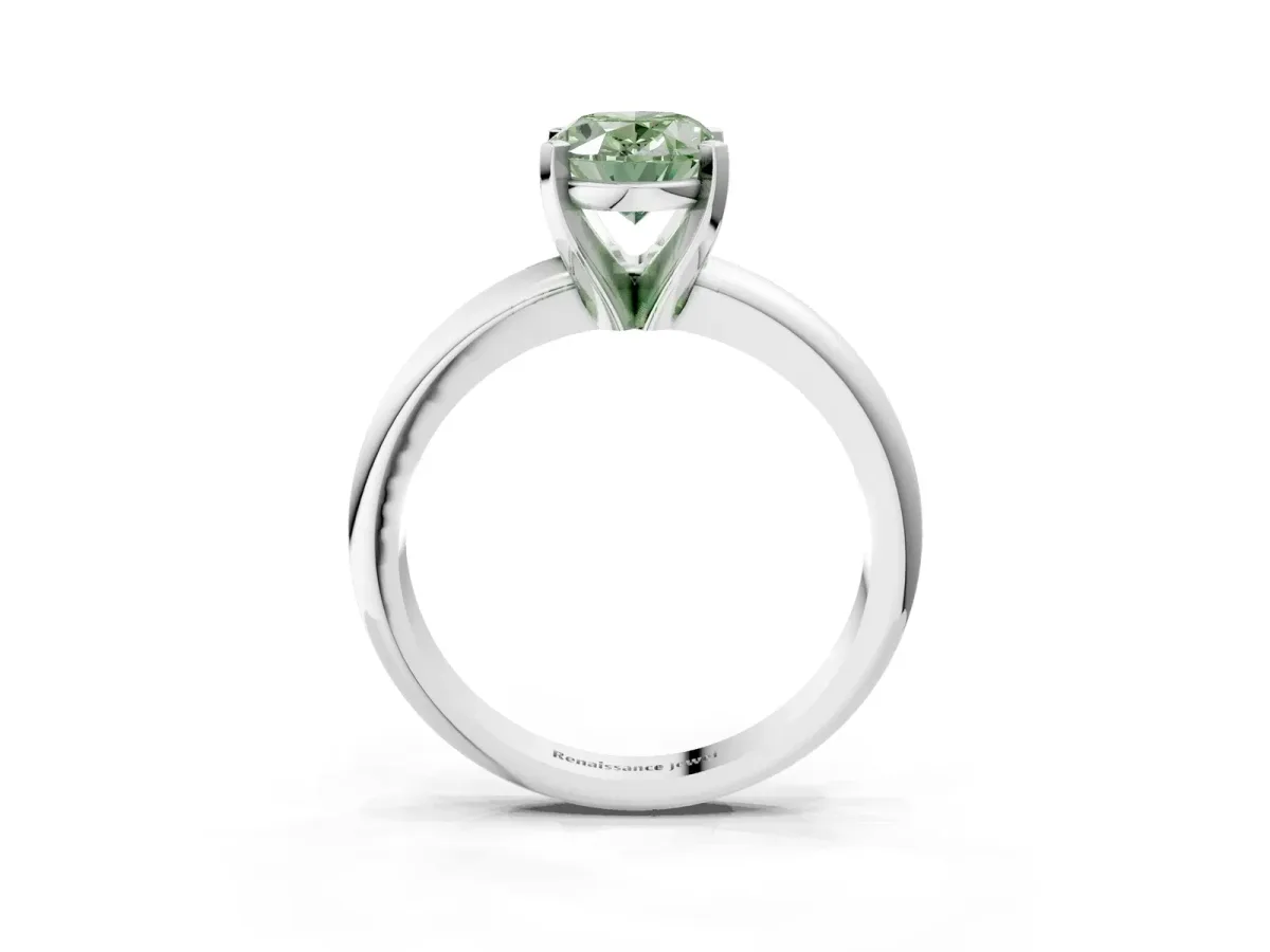 Fancy Green Oval Cut Diamond Solitaire Engagement Ring with Round Band and Four-Prong Setting Silver