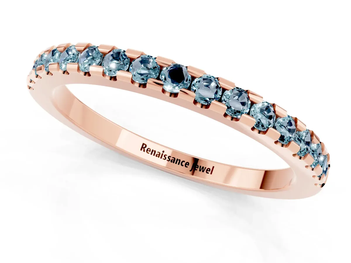 Round Aquamarine Pavé Set Eternity Band with Micro Prong Setting Rose gold