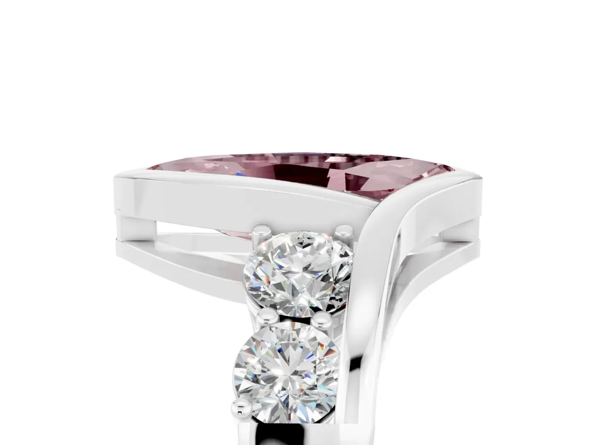 Bezel Set Marquise Cut Morganite Bypass Ring with Round Accents Platinum