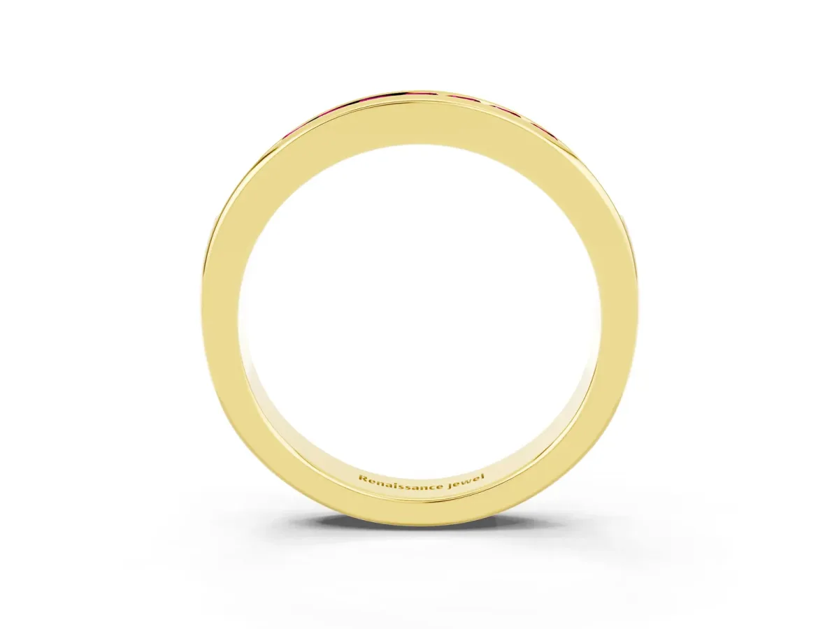 Channel Set Princess Cut Garnet Eternity Band Yellow gold