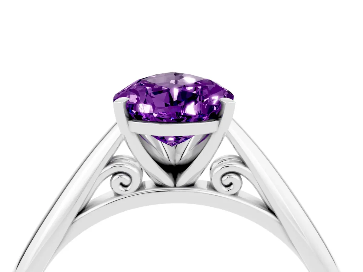 Pear Cut Amethyst Solitaire Engagement Ring with Cathedral Setting and Four-Prong Mount White gold