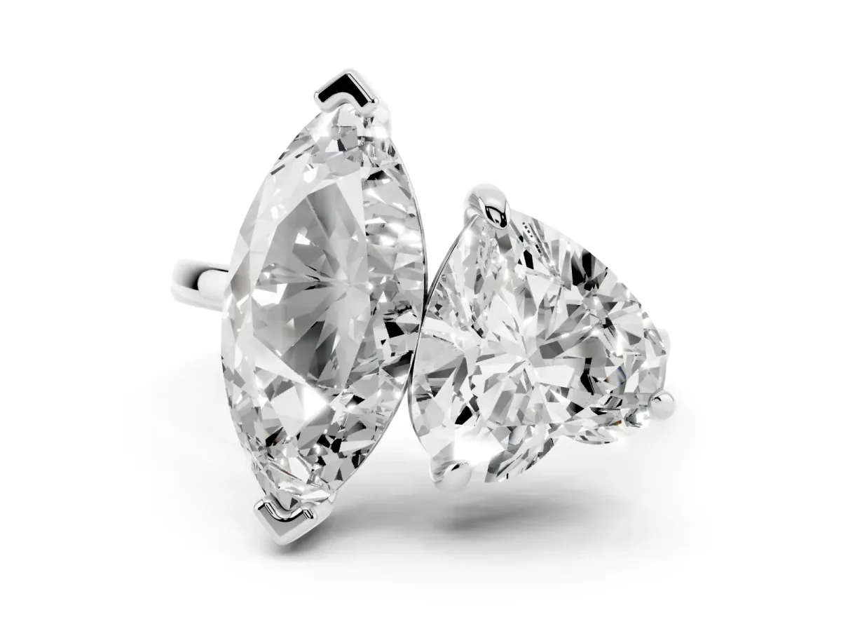 Heart and Marquise Toi Moi Ring with Prong Setting and Micro Pave Band Platinum