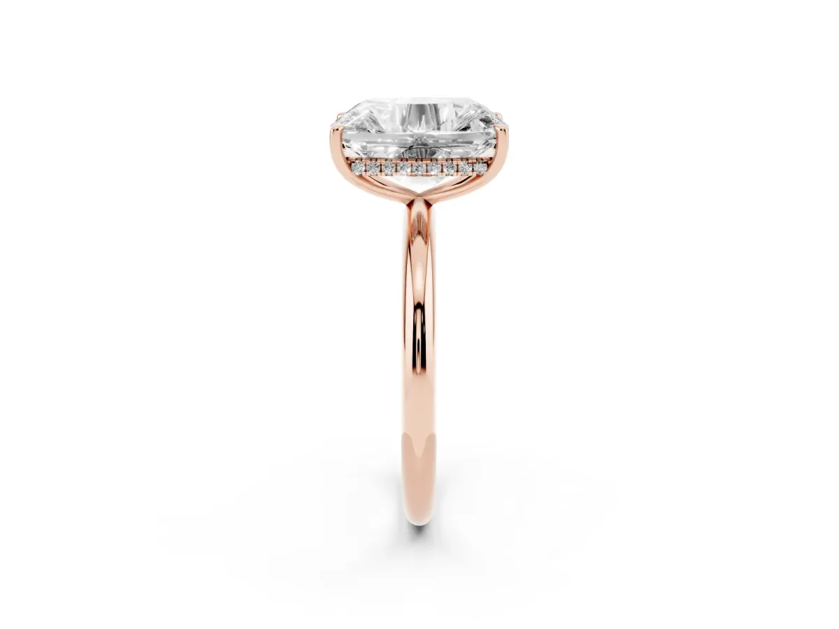 Old Mine Elongated Cushion Diamond Classic Band Four Prong Solitaire Ring Rose gold