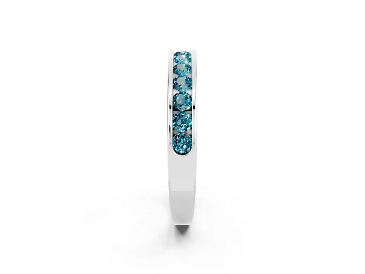 Channel Set Round Blue Topaz Eternity Band Silver
