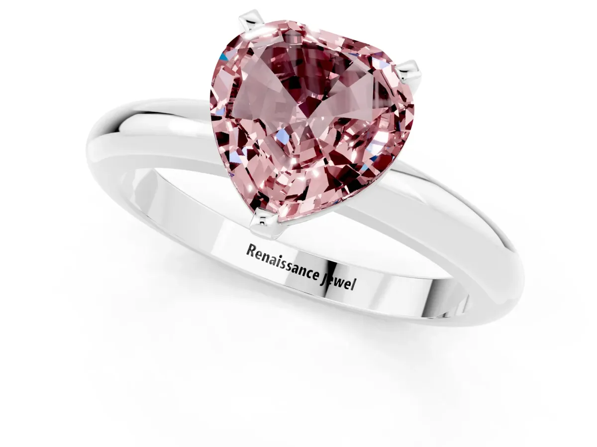 Heart Cut Morganite Solitaire Engagement Ring with Round Band and Four-Prong Setting Silver