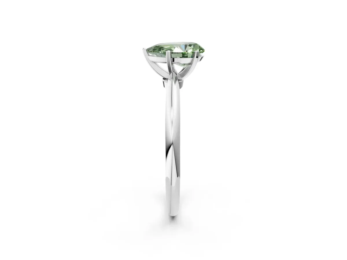Fancy Green Pear Cut Diamond Solitaire Ring with Six-Prong Setting and Classic Band Silver