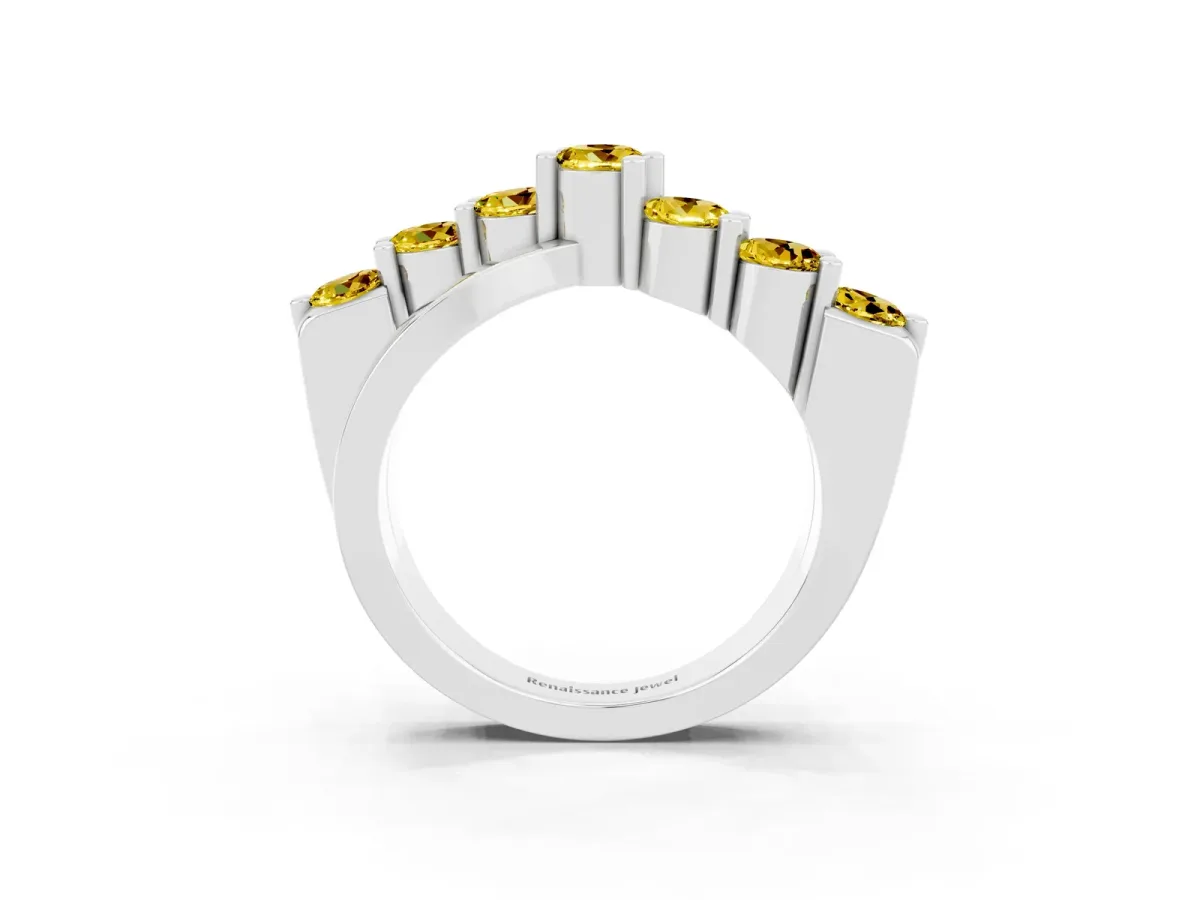 Round Yellow Sapphire Prong-Set Crossover Band Silver