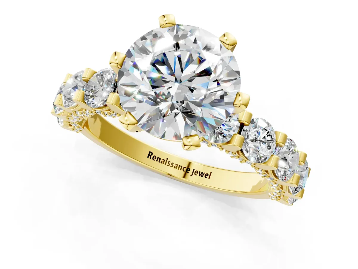 Round Diamond Mens Ring with Graduated Side Stones Yellow gold