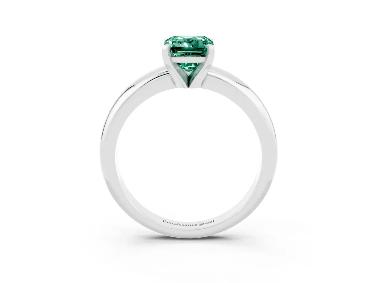 Emerald Cut Green Sapphire Solitaire Engagement Ring with Round Band and Four-Prong Setting Silver