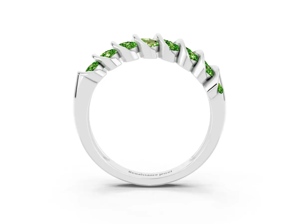 Channel Set Round Peridot Multi-Row Band White gold