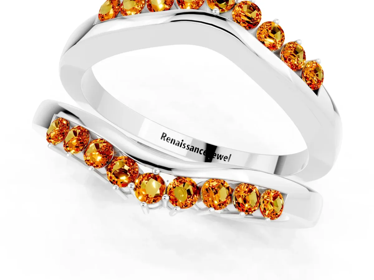 Round Citrine Chevron Contour Band with Prong Setting White gold