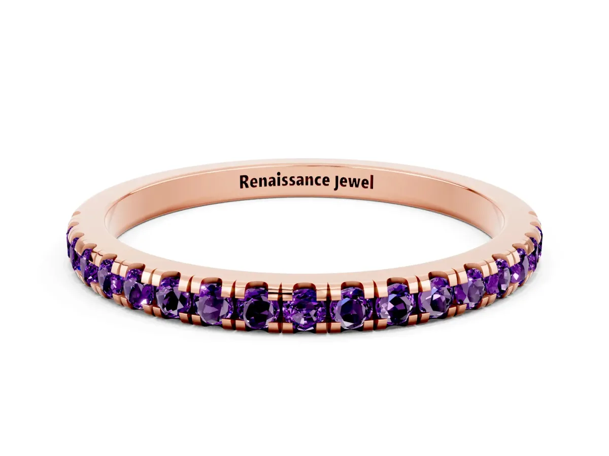 Pavé Round Amethyst Half Eternity Band with Shared Prong Setting Rose gold