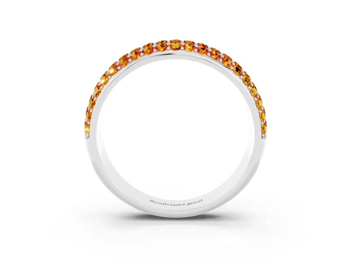Three-Row Round Citrine Eternity Band with Shared Prong Setting Platinum