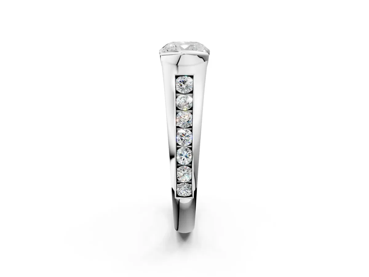Cushion Cut Solitaire Bezel-Set Diamond Ring with Channel-Set Band Platinum