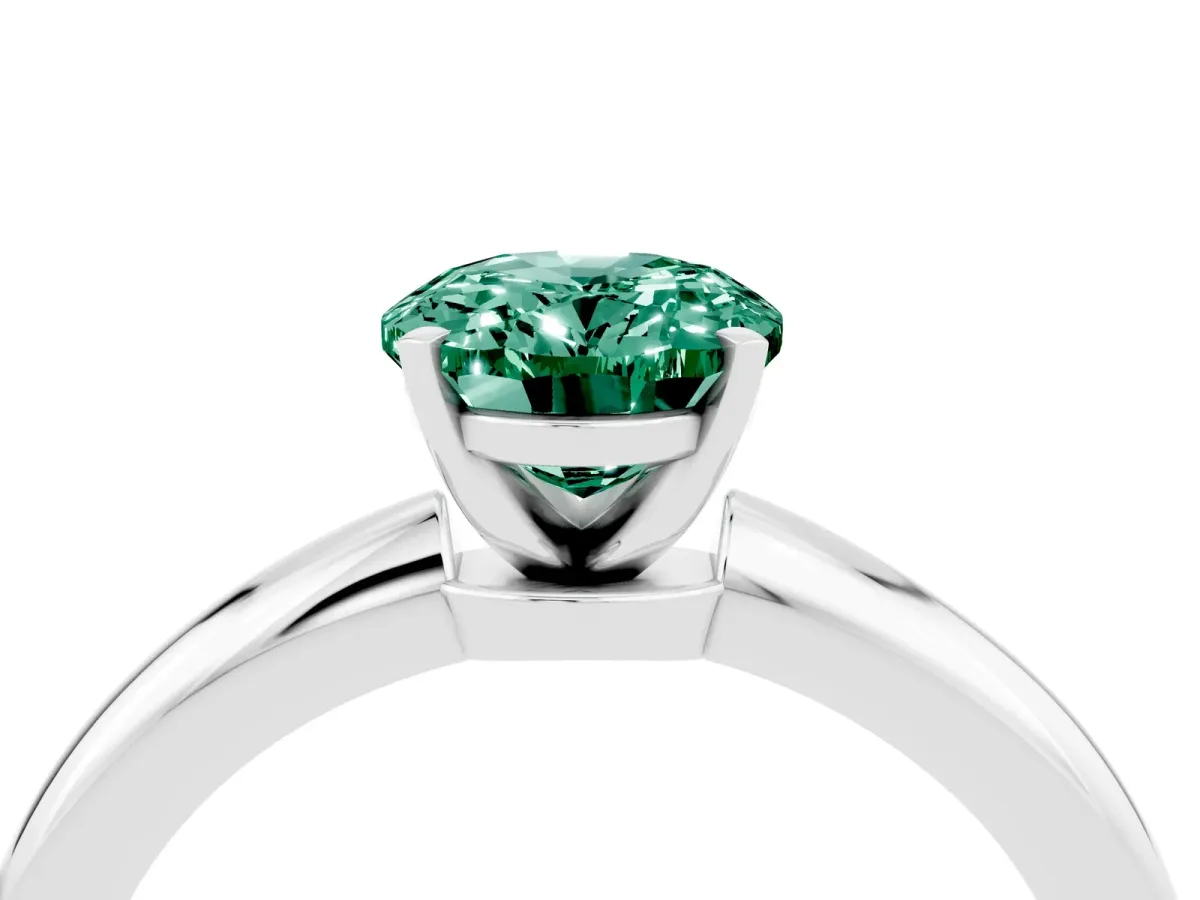 Oval Cut Green Sapphire Solitaire Ring with Six-Prong Setting and Classic Band Silver