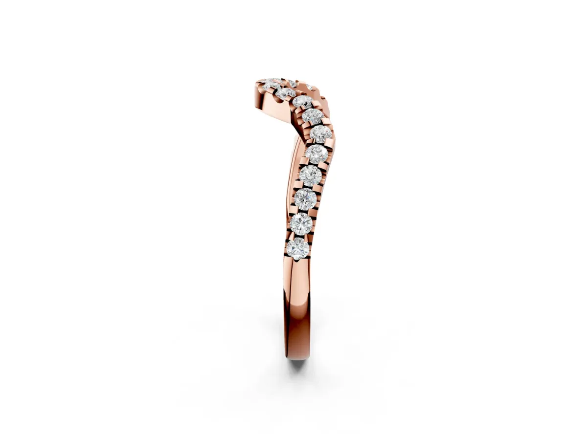 Round Diamond Pavé Chevron Wedding Band with Prong Setting Rose gold