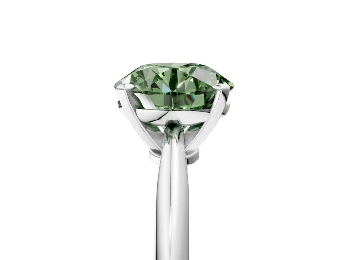 Fancy Green Round Cut Diamond Solitaire Engagement Ring with Classic Band and Four-Prong Setting Silver