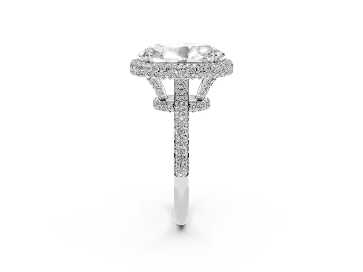 Oval Diamond Halo Ring with Round Diamond Accents Silver