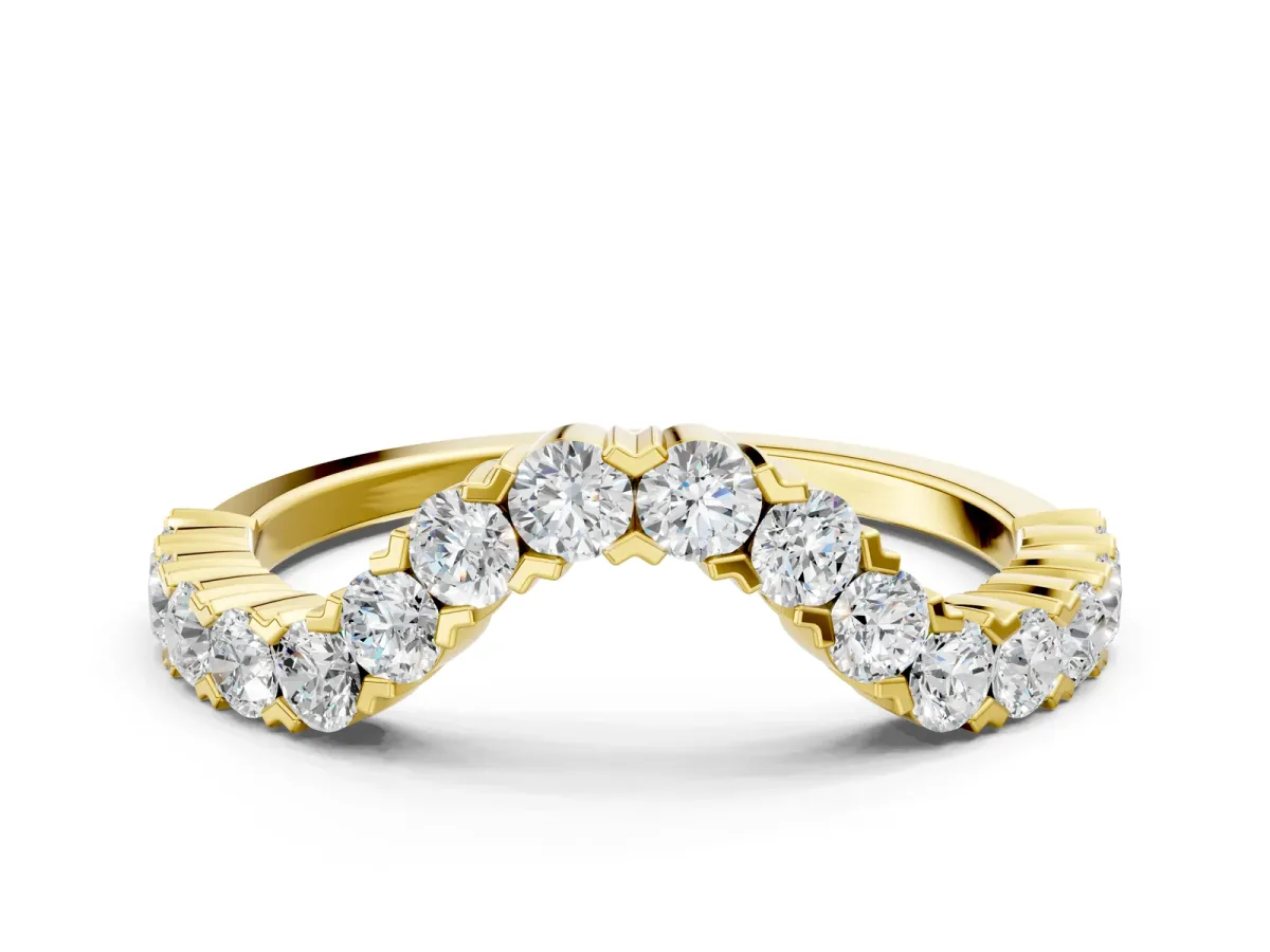 V-Shaped Diamond Round Cut Pavé Band with Prong Setting Yellow gold