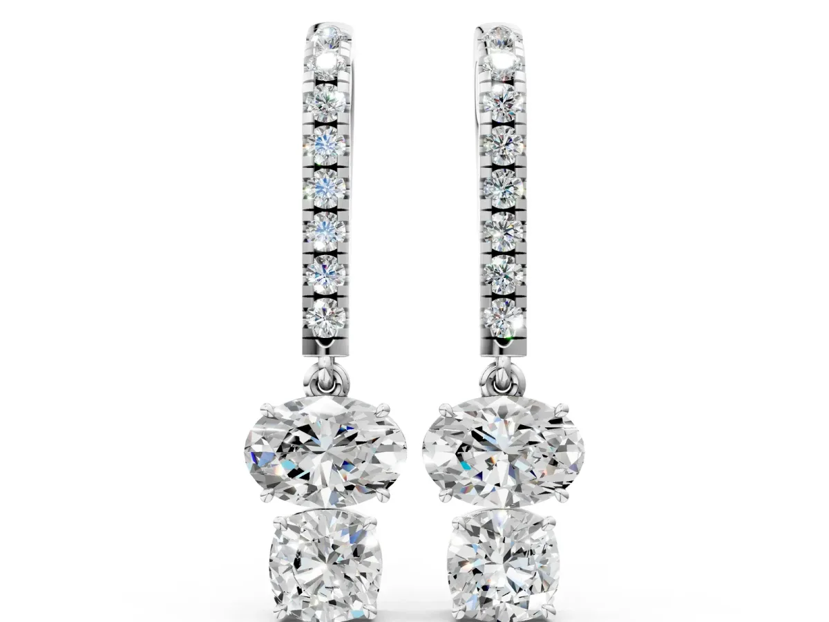 Oval Cut Diamond Multi-Shape Hook Drop Earrings White gold