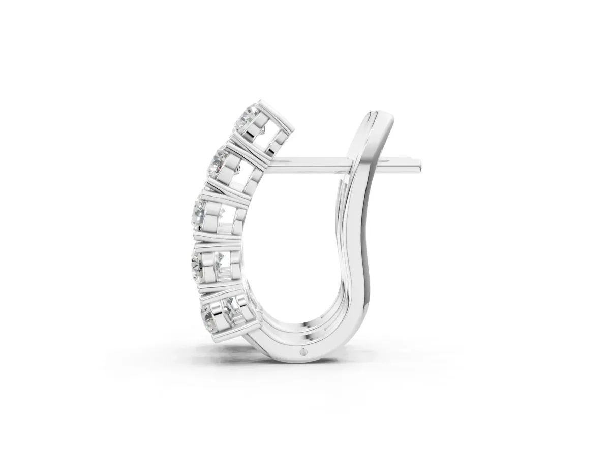 Round Diamond Channel Set Hoop Earrings with Four-Prong Setting Silver