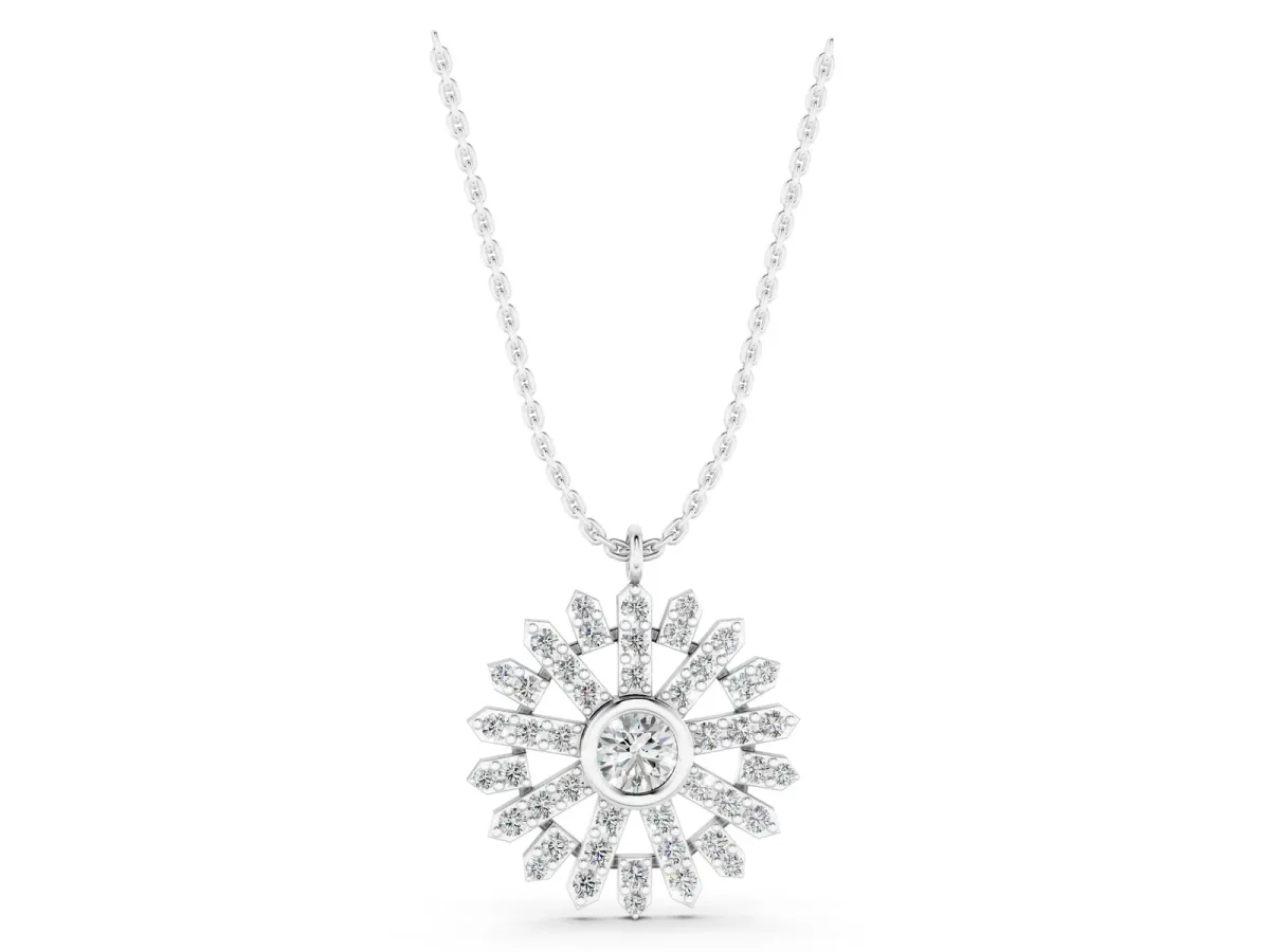 Round Diamond Snowflake Pendant with Pavé Setting Silver